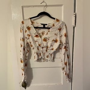 White Floral Long Sleeve Top